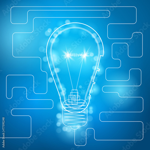 Blueprint of bulb lamp. Stylized vector illustration.