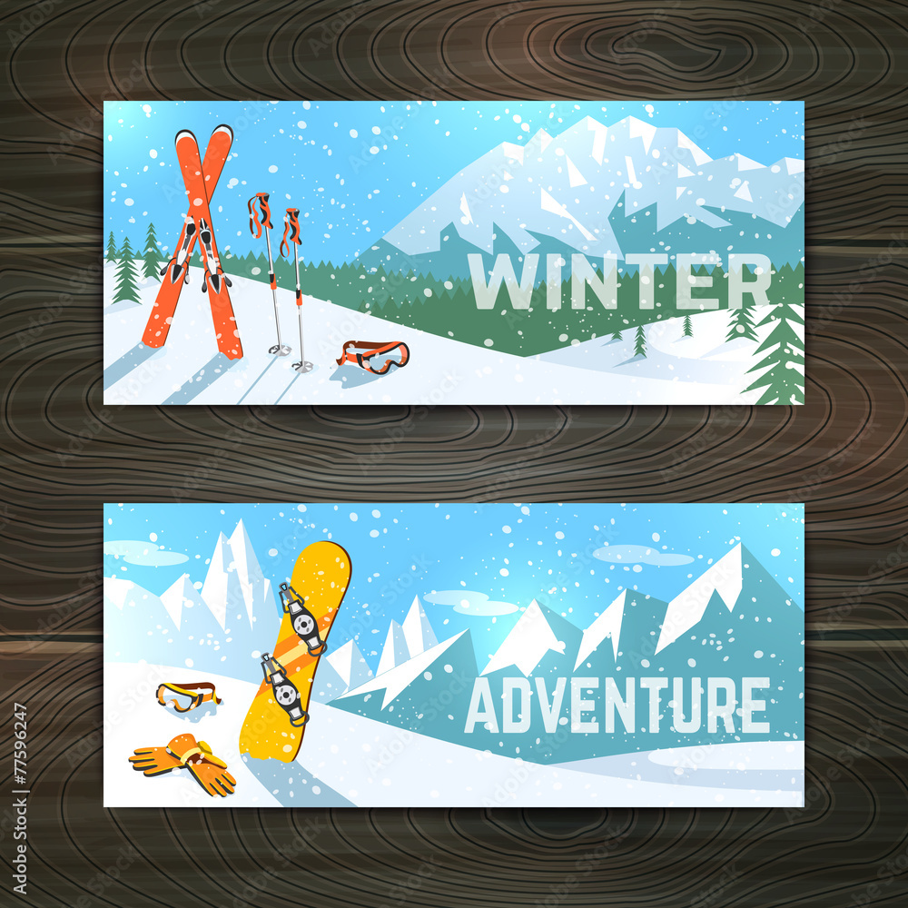 Winter sport tourism banners set - obrazy, fototapety, plakaty 
