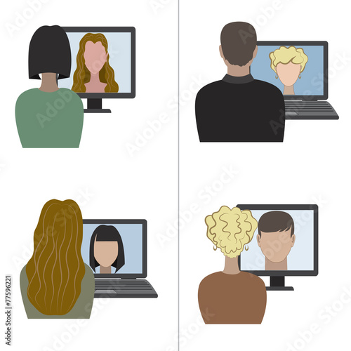 Two pair having a video chat through the internet