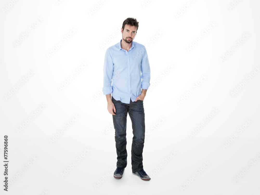 Fototapeta premium one resolute guy with blue shirt posing