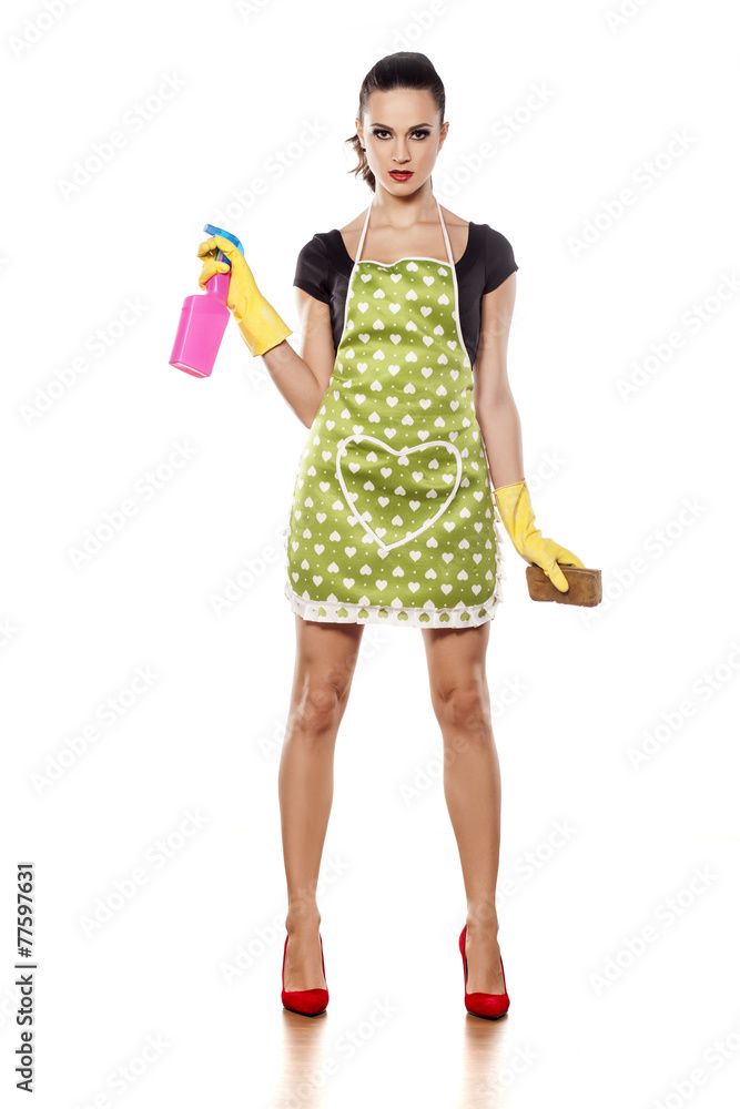 young housewife posing on a white background young housewife posing on a white background