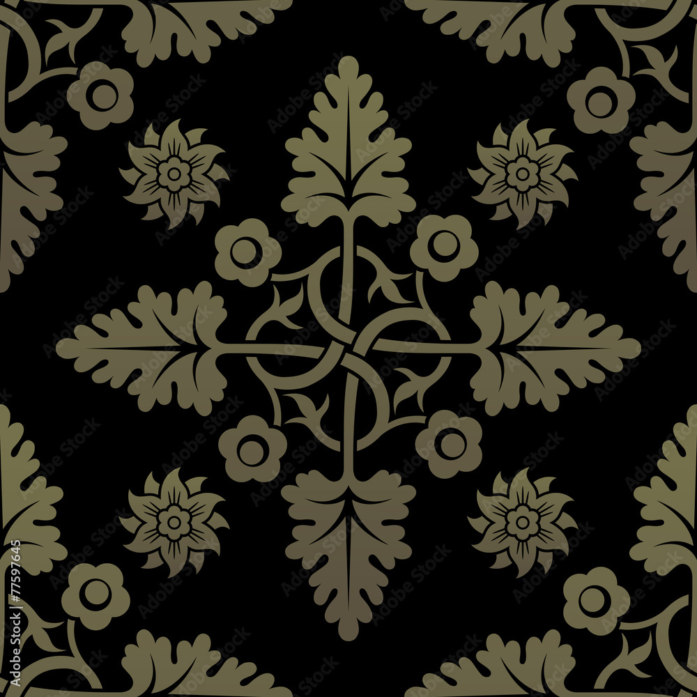 Fototapeta premium Golden seamless pattern. Floral elements, ornate background.