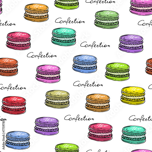 Vector pattern with hand drawn colored cakes on white background