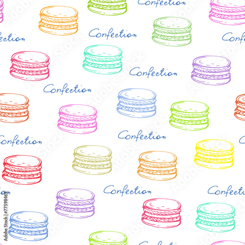 Vector pattern with hand drawn colored macaroni on white color