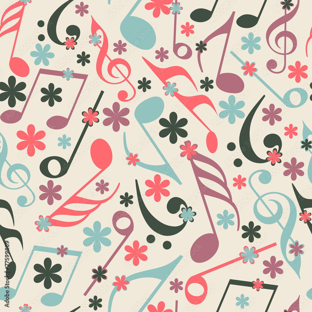 Seamless pattern with colorful musical notes.