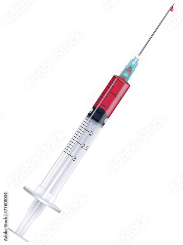 Syringe full of blood, isolated. Vector illustration