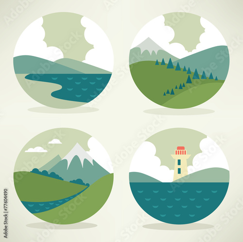 vector collection of lovely landscape and nature symbols and ico