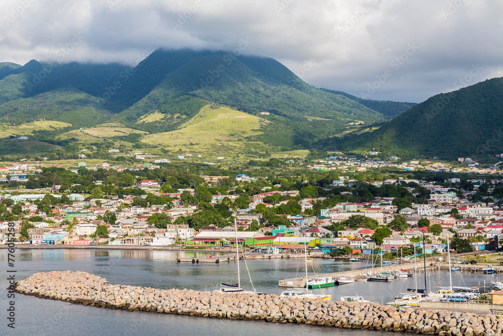 Colorful Buildings Along Harbor on St Kitts