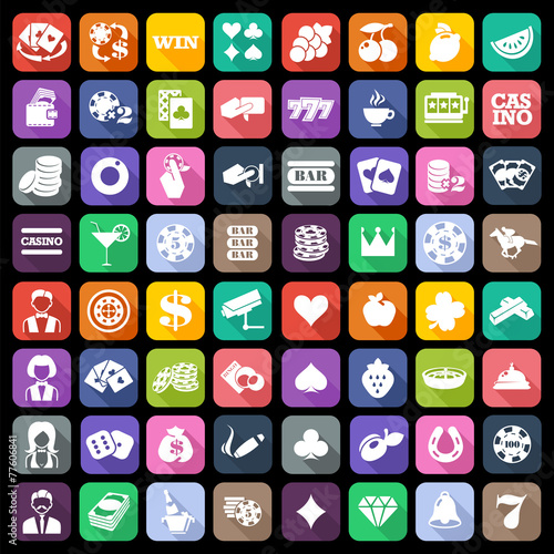 The set of flat casino icons with long shadow