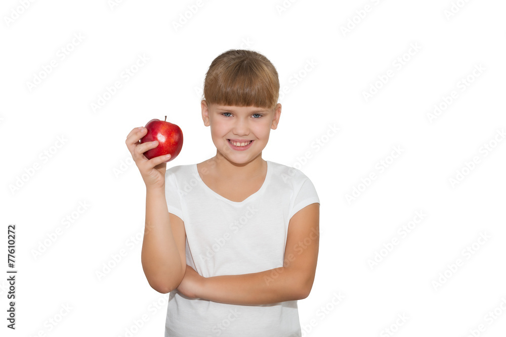 Portrait of cute girl holding an apple isolated Portrait of cute girl holding an apple isolated