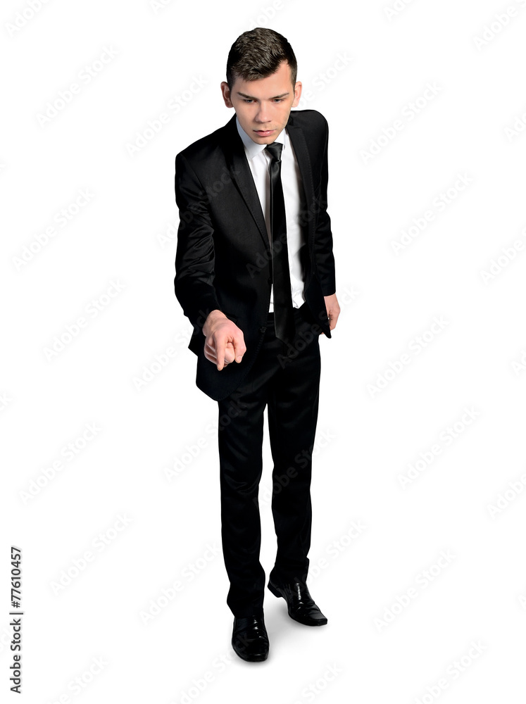 Business man pointing down