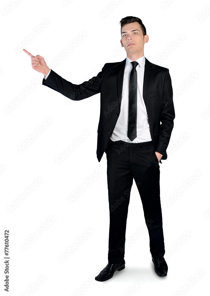 Business man pointing side