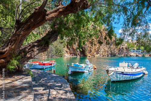 Boats on Lake Voulismeni. Agios Nikolaos, Crete, Greece