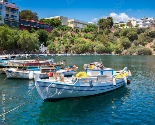 Boats on Lake Voulismeni. Agios Nikolaos, Crete, Greece