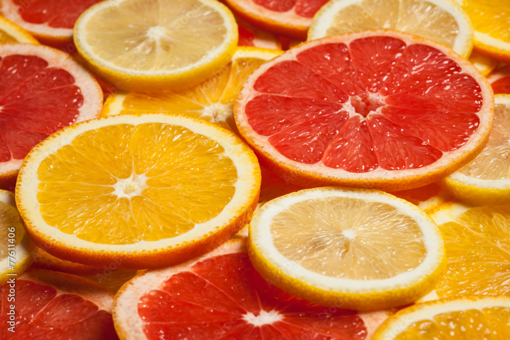 Colorful citrus fruit slices Colorful citrus fruit slices