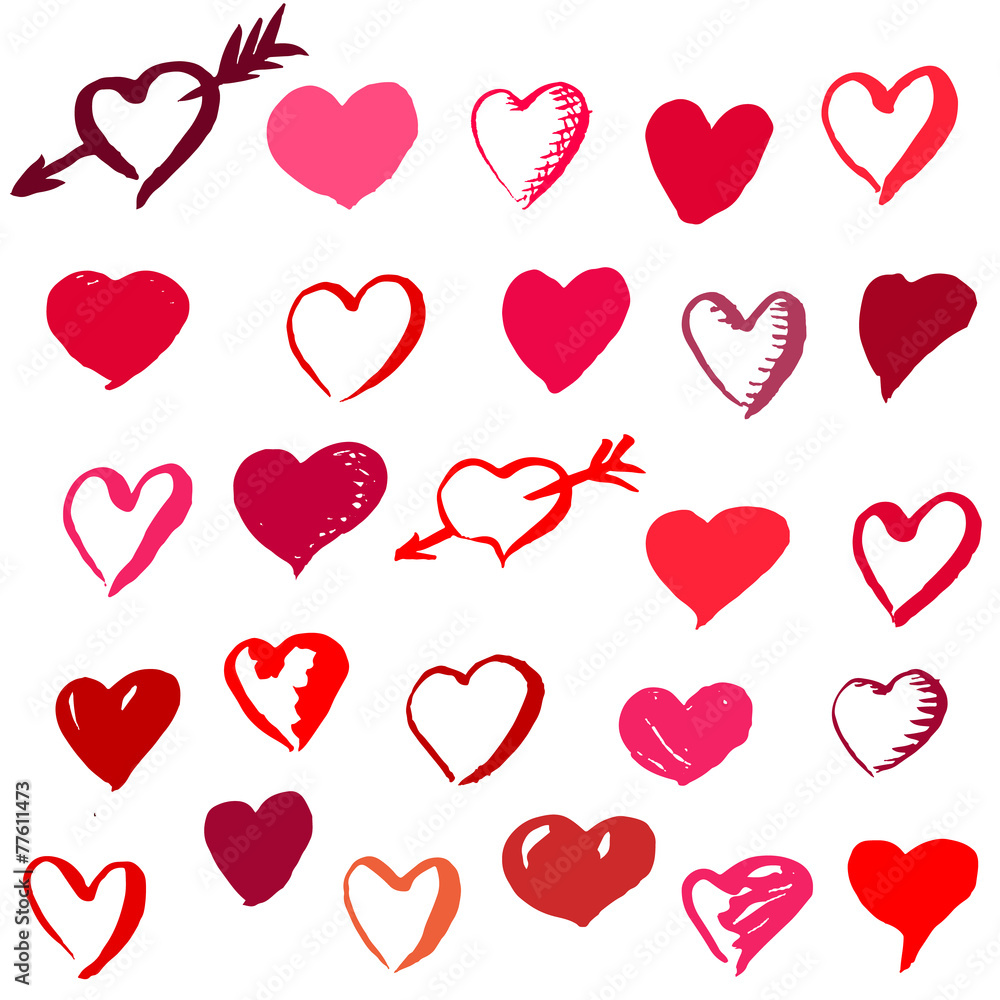 Set of Valentine's Day brush drawn hearts