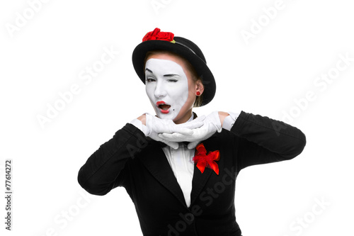 Portrait of the surprised mime with a grimace on her face