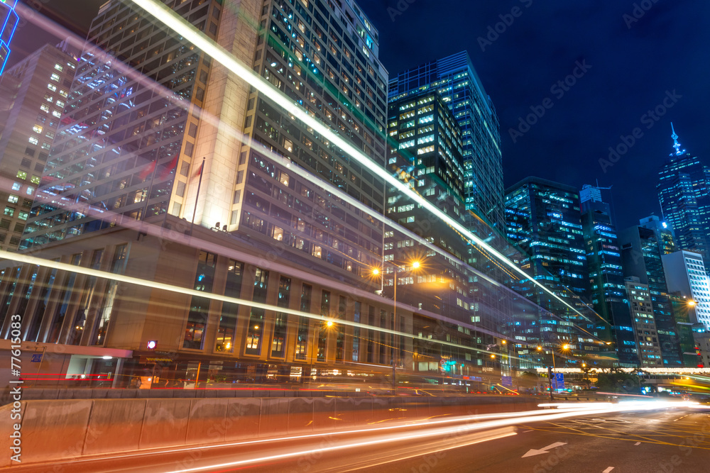 Modern city at night, Hong Kong, China Modern city at night, Hong Kong, China