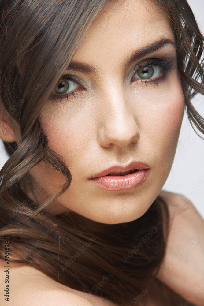 Obraz premium Beauty woman face close up portrait. Light make up.