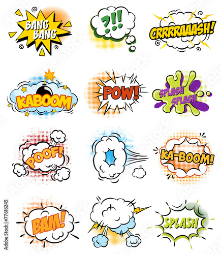 Set of Retro Comic Book Vector Design elements, Speech and