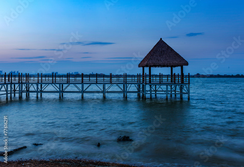Wooden bridge to the tropical beach in the Thai s island