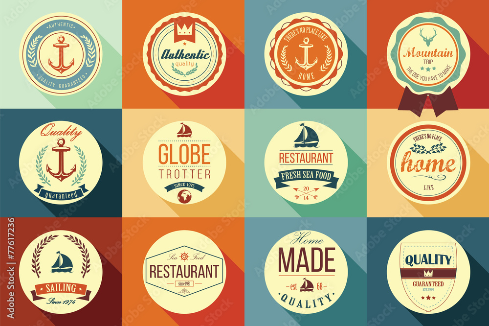 Naklejka premium Collection of vintage retro labels, badges, stamps and ribbons