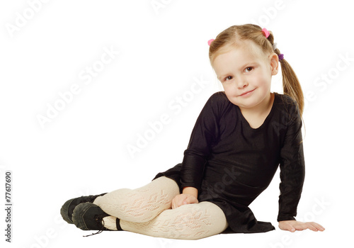 Obraz na płótnie Little Girl dancer sits on White Background w salonie