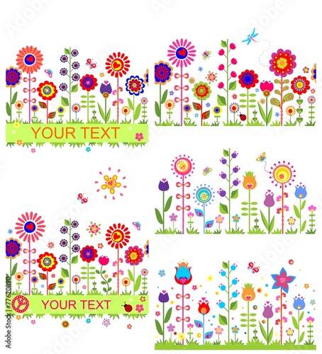 Funny floral borders with abstract flowers