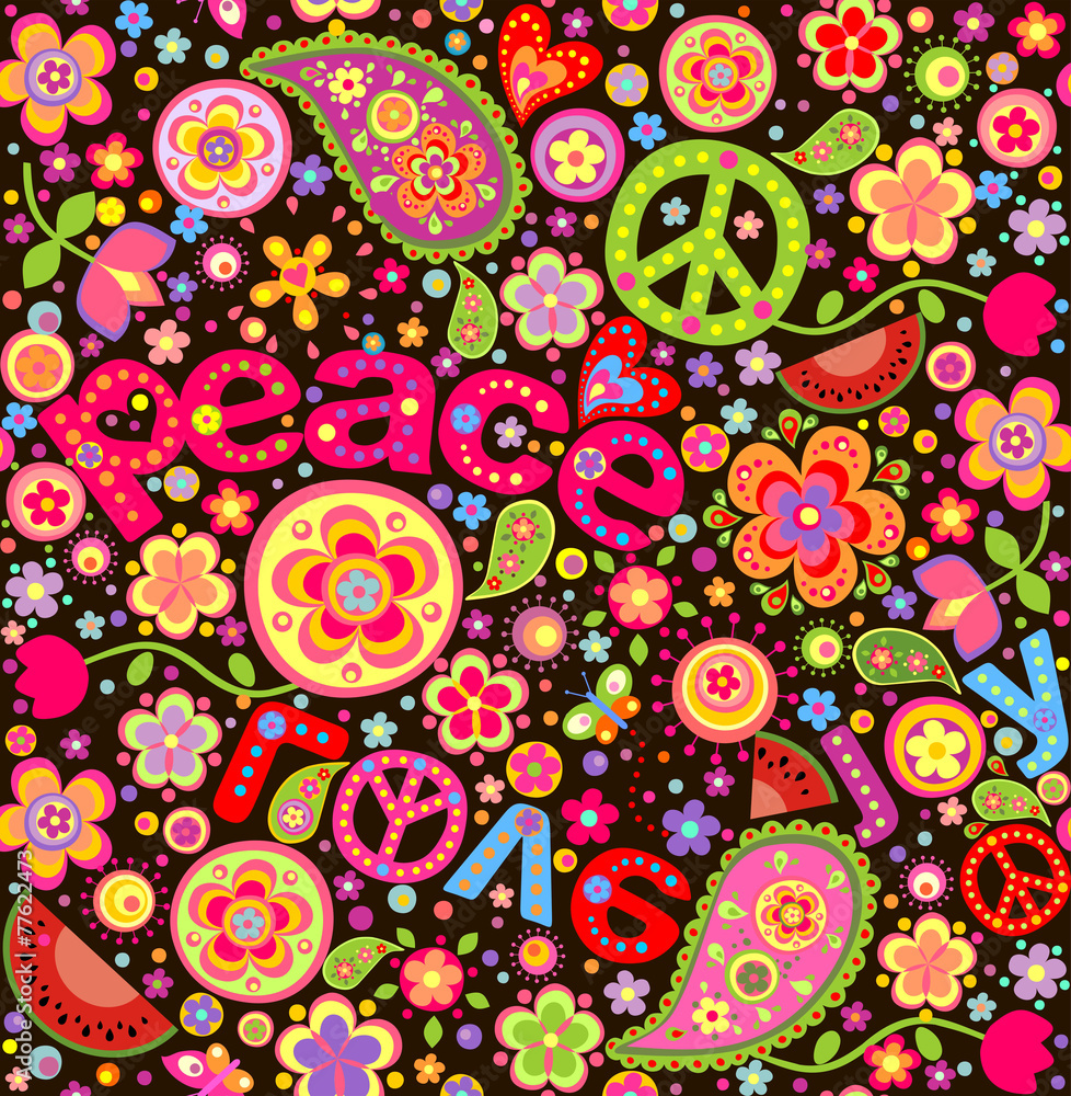 Fototapeta premium Hippie colorful wallpaper with watermelon
