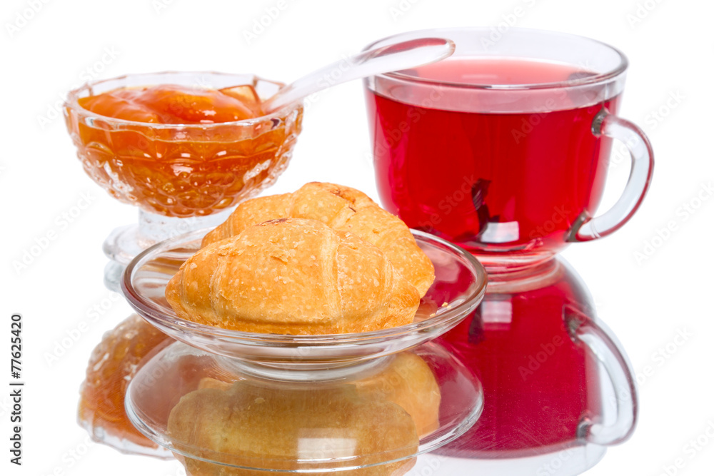 Hibiscus tea and croissant Hibiscus tea and croissant