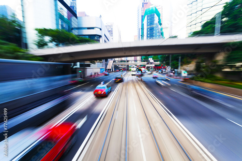 Photography traffic blur motion in modern city hongkong
