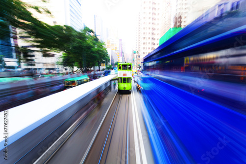 Photography traffic blur motion in modern city hongkong