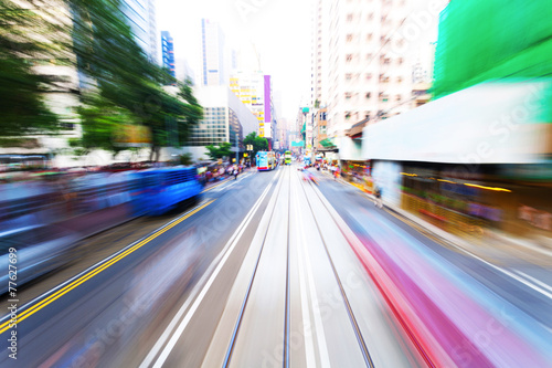 Photography traffic blur motion in modern city hongkong
