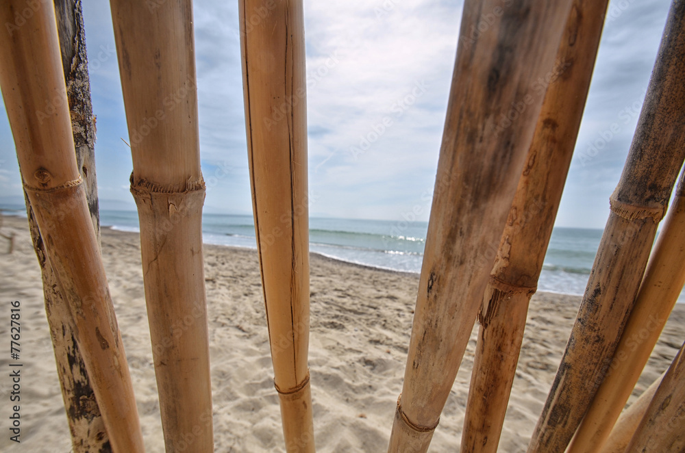 View of mediterranean sea from a reed hut