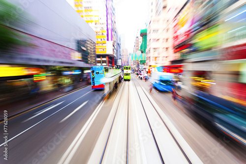 traffic blur motion in modern city hongkong