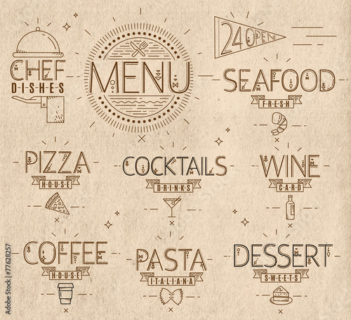 Menu in vintage modern style lines drawn craft