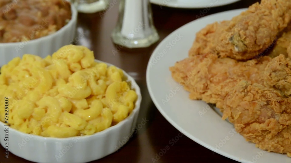 Panning across a platter of fried chicken Panning across a platter of fried chicken