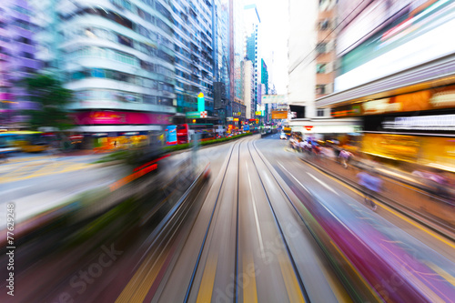 Photography traffic blur motion in modern city hongkong