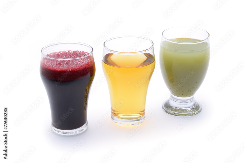 Fresh fruit and vegetable juices on white background Fresh fruit and vegetable juices on white background