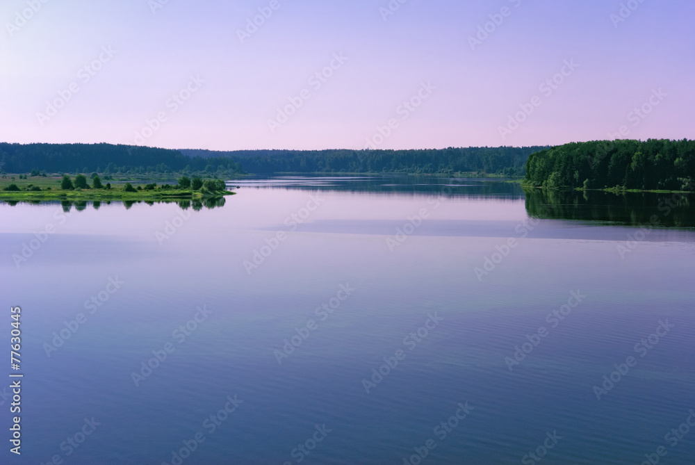 Volga River (Russia) with Green Forest Banks