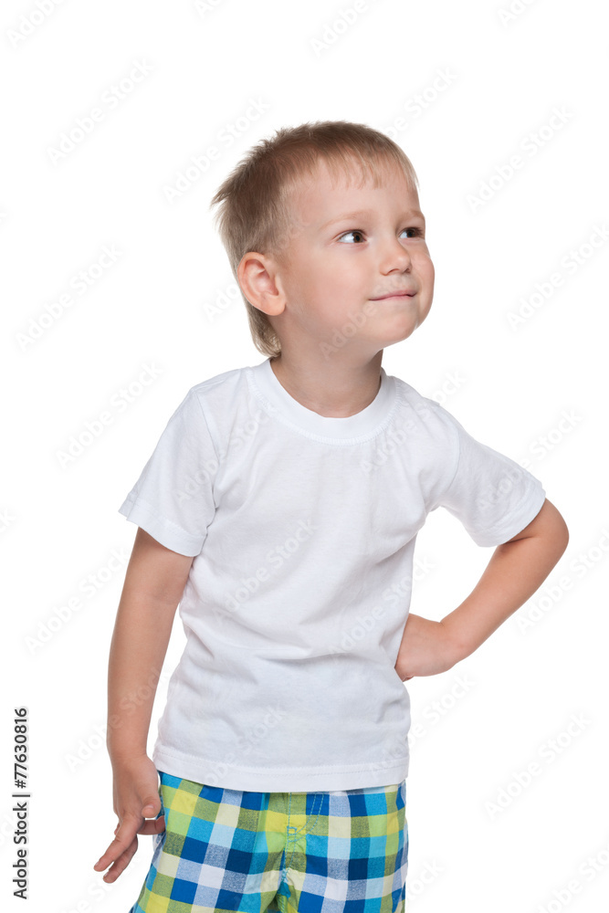 Little boy in a white shirt imagines Little boy in a white shirt imagines