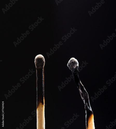 Tableau sur toile Two burned out wooden matches on black