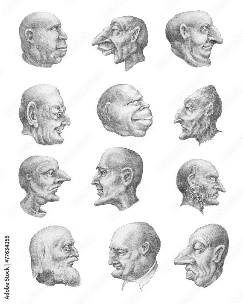Obraz premium Creepy heads collection (profile). Pencil hand drawings