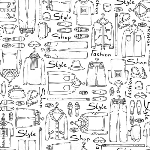 Vector pattern with hand drawn men's wear on white color