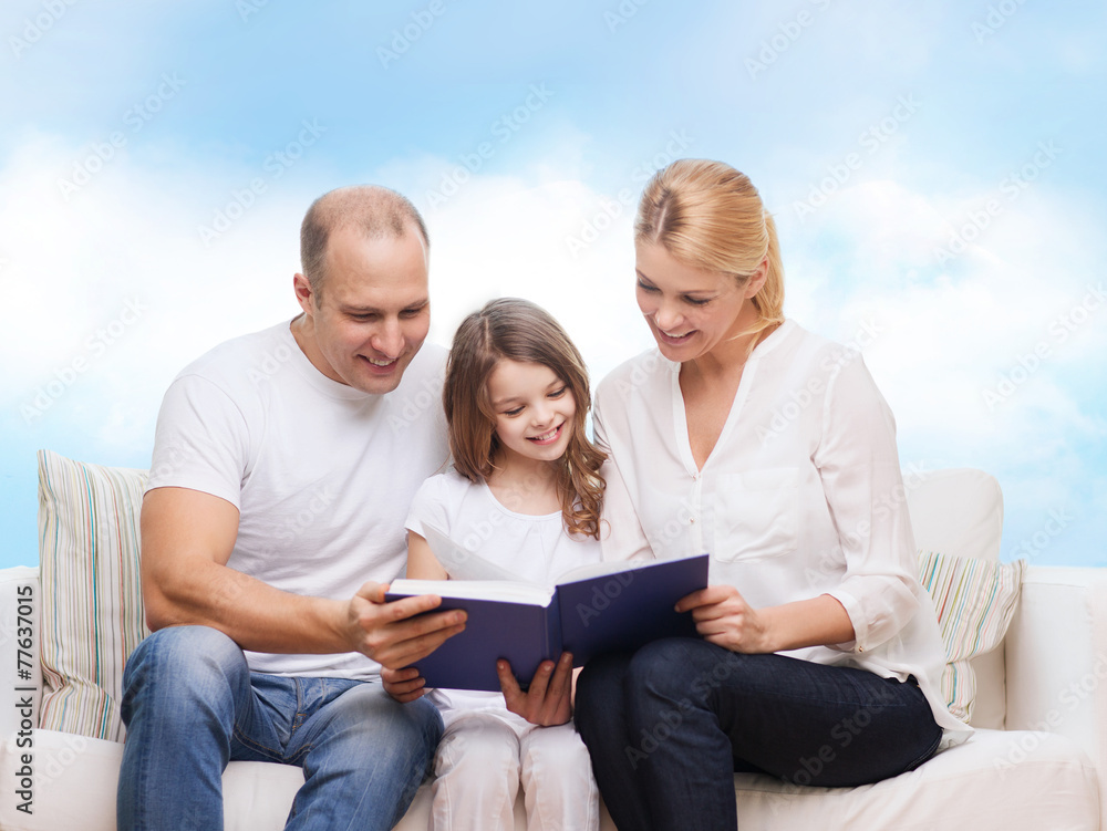 happy family with book at home happy family with book at home
