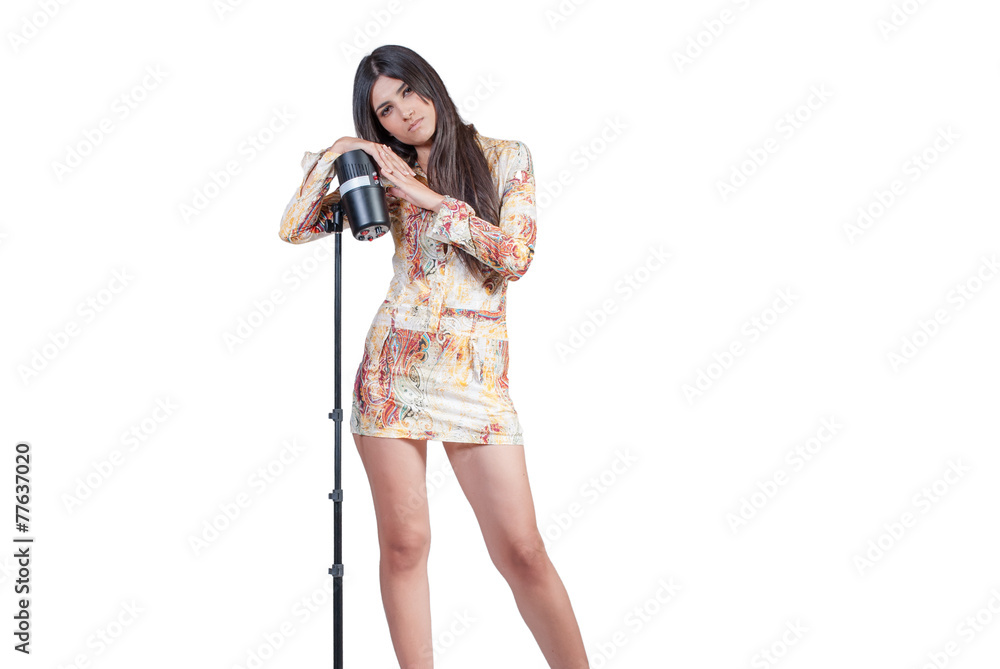 Brunette good looking fashion Greek model over white background Brunette good looking fashion Greek model over white background
