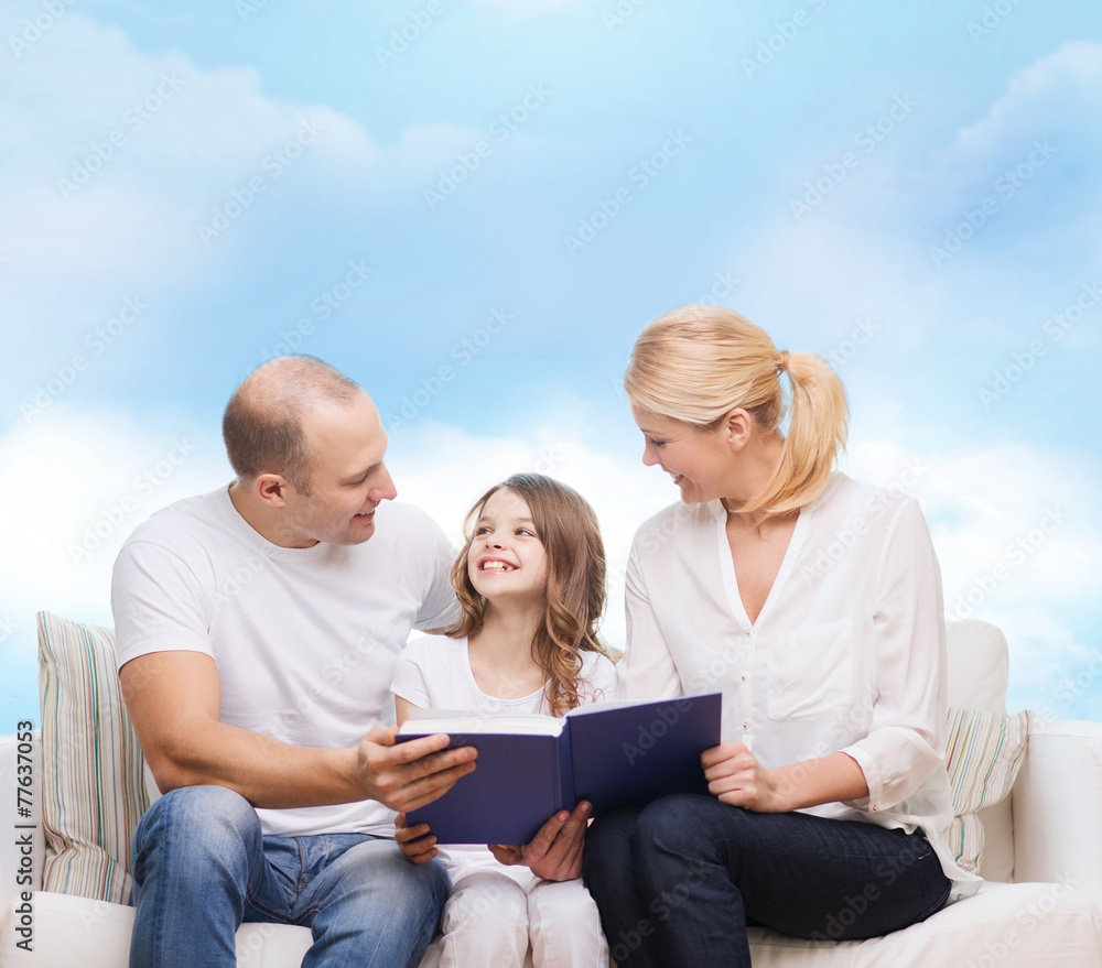 happy family with book at home happy family with book at home