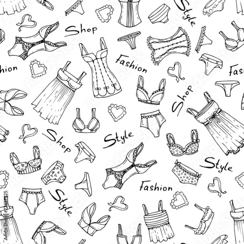 Vector pattern with hand drawn lingerie on white color