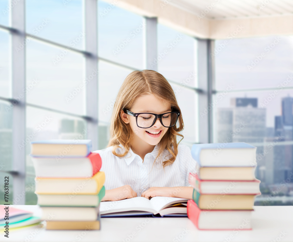 happy student girl reading book at school happy student girl reading book at school