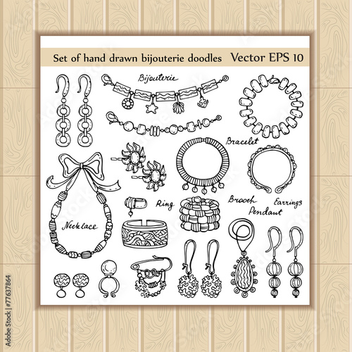Vector set of hand drawn jewelry doodles. Isolated sketches